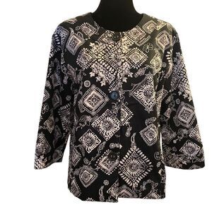 Coldwater Creek Black and‎ White Patterned Jacket with 3/4 Sleeves Sz 16